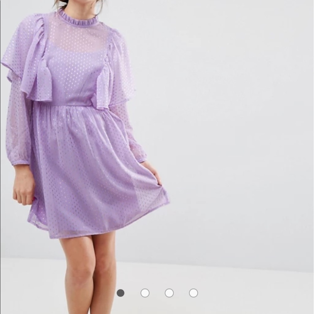 ASOS Metallic Spot Ruffle Smock mini dress - Picture 2 of 4